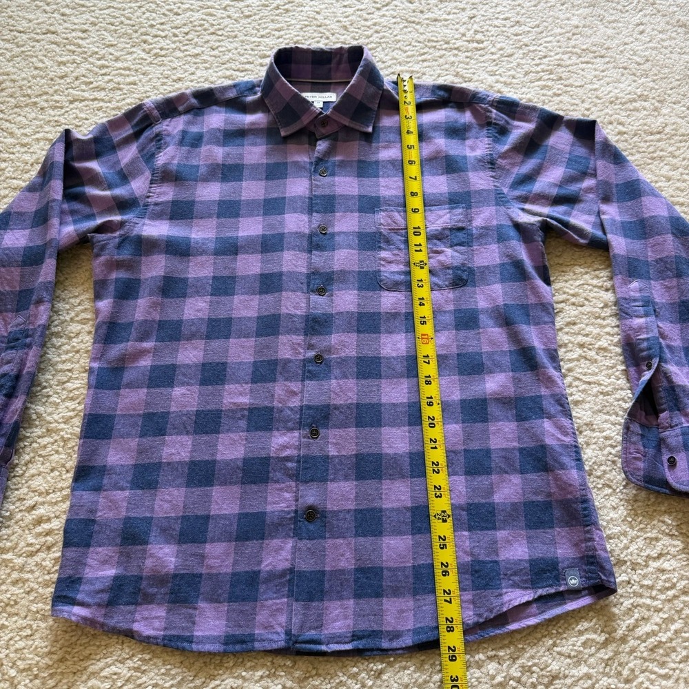 Peter Millar Purple Navy Plaid Cotton Flannel Button-Up Men Shirt size M - Picture 10 of 14